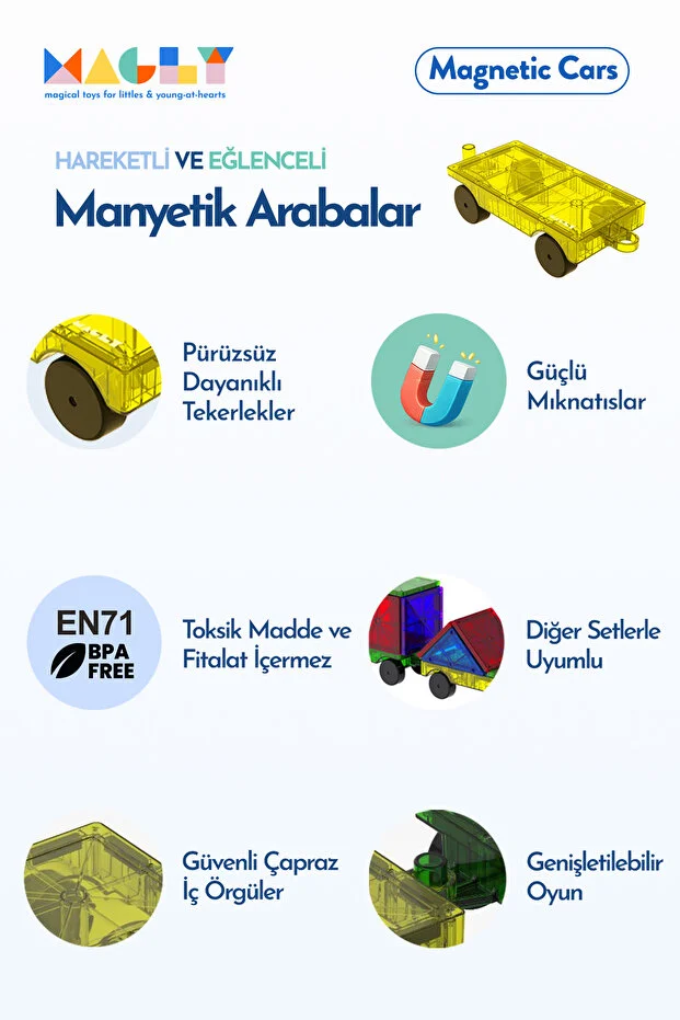 Magnetic Cars Manyetik Araç Oyun Seti - Manyetik Yapı Blokları Araba Eklentisi